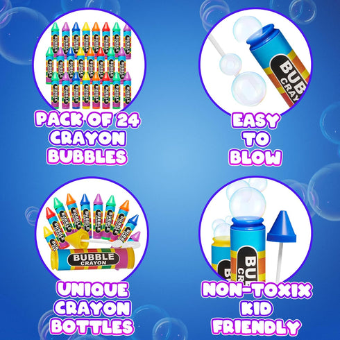 (Pack 24) 1 Oz Summer Mini Crayon Bubbles for Kids - of Bulk Fl Bottles w/Wands - Crayon Shape Bubbles in Bright Colors