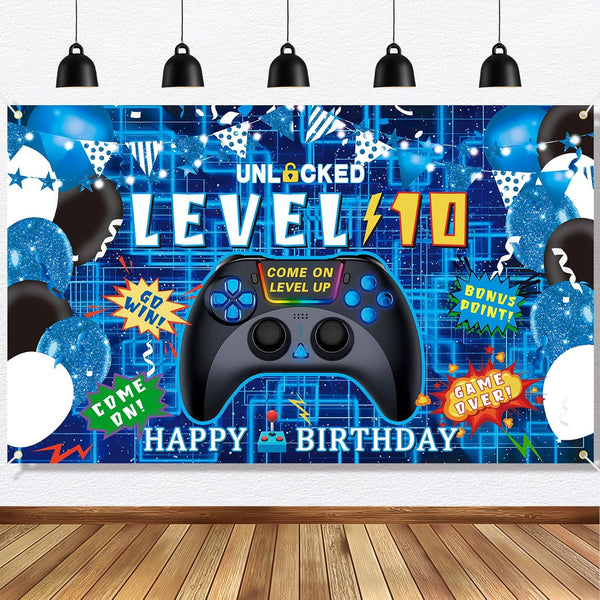 10th Birthday Decorations for Boys - Happy 10th Birthday Banner, Video Game Birthday Decorations Cheers to 10 Years