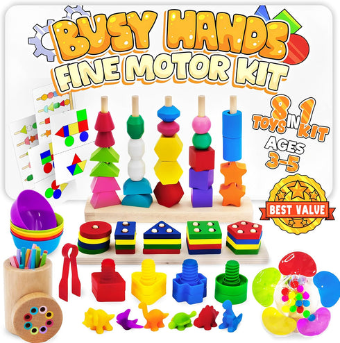 WIZZLY 8-in-1 Busy Hands Fine Motor Skills Toys Kit for Toddler, Montessori Toys