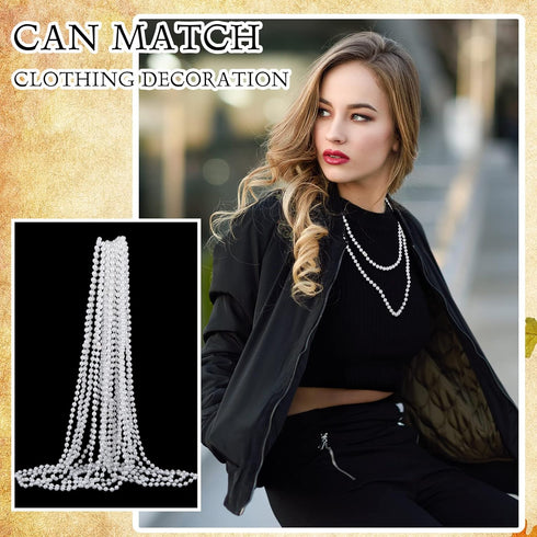 12 Pack Long Faux Pearl Necklace Costume Jewelry, White Plastic Flapper Bead Strand for Kids Girls Women Party Favors