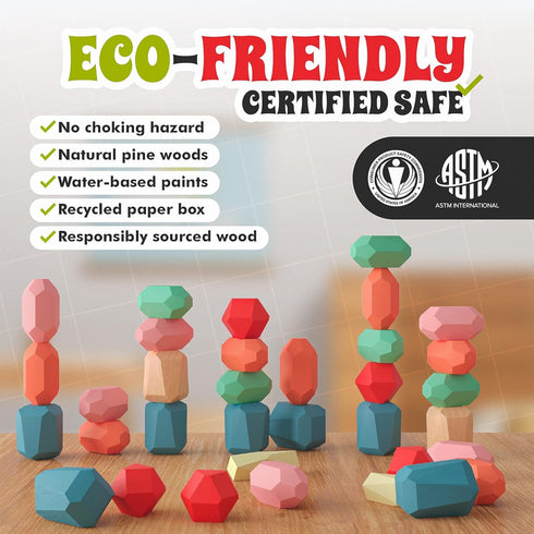 36 1 2 3 4 5 6 Pcs Wooden Stacking Blocks Montessori Toys for Year Old Toddlers and Kids, XL Rocks, No Choking Hazard