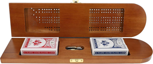 Set, 3 2-3 Pacific Shore Games Wooden Cribbage Board Game Walnut Stained Continuous Track for Players, Card Storage