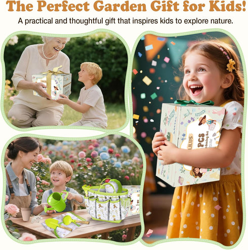 Set 18PCS Set Kids Gardening Tool Kids Toddler Gardening Includes Tote Bag Watering Can Apron Hat Rake Shovel Spoon