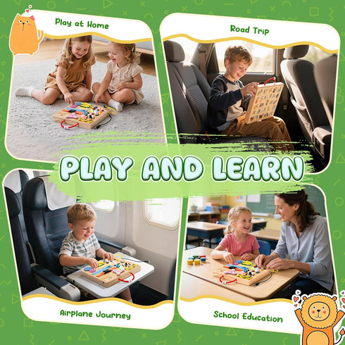 3+ MoKo Montessori Busy Board Toys for Years Old Wooden Sensory Toys Board with LED Light Up Switch, Locks, Zippers