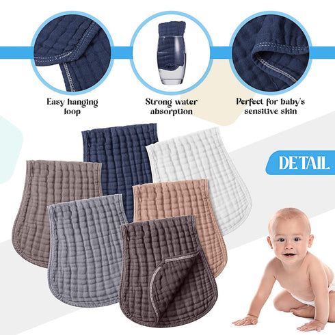 6 Pack 20''x 9'' Frienda Muslin Burp Cloths Cotton Large Extra Absorbent and Soft Baby Burping Cloth for Baby Boy Girl