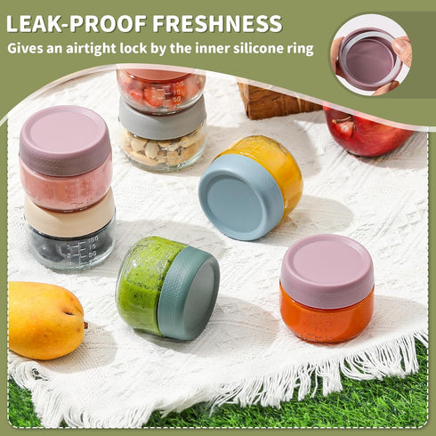 6 Pack 4 oz 10 NETANY Glass Baby jars with Airtight Lids, Glass Baby Food Storage Containers,Overnight Oats Containers