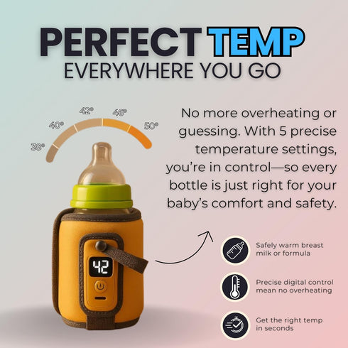 Generic 5 Settings, Portable Baby Bottle Warmer with Temperature Waterproof and Washable Design, Fits All Bottles, LED