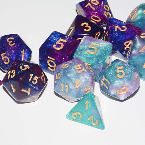 DND Dice 2 X 7 Sets, 14 Pieces Glitter Sparkle Cosmic Mixed Polyhedral Dice for RPG MTG Table Games