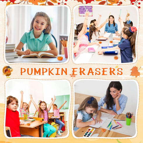 Pumpkin Erasers Bulk Fall Mini 3D Novelty Party Pencil Erasers for Autumn Halloween Party Favors