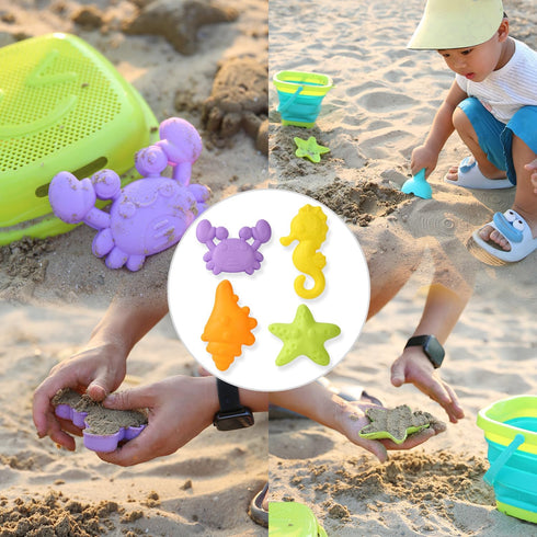 Egashow 8 Playset, 2 1 PCS Kids Foldable Pail Seabeach Sand Toys Sensory Portable Sandbox Digging Toys Including