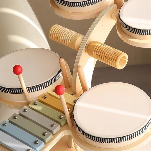 Set, 8 1 18 2 3 4 5 6 iPlay, iLearn Toddler Wooden Drum Kids Musical Instruments Toy, in Percussion Drum Kit