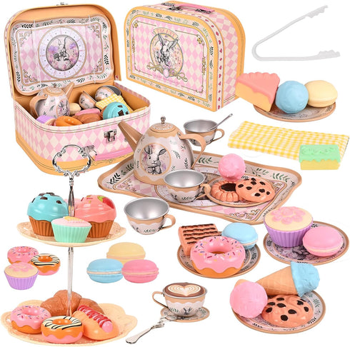 Tea Party Set for Girl, Tea Time Toys Including Tea Set Dessert