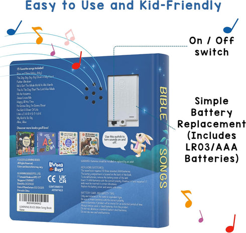 13 28-Button 1-3 LEARNING BUGS Christian Bible Songs Songs of Praise for Little Ones, Musical Books for Toddlers, Music