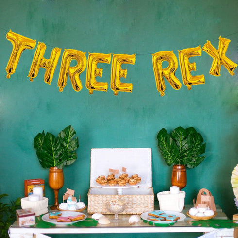 Three Rex Letter Balloon for Three Year Old Birthday, Dinosaur Party Decor, Dino Theme Decorations Supplies (16inch,