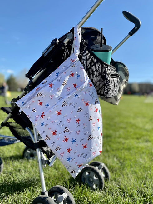 ALVABABY 2pcs Cloth Diaper Wet Dry Bags, Waterproof Reusable with Two Zippered Pockets for Travel, Beach, Pool