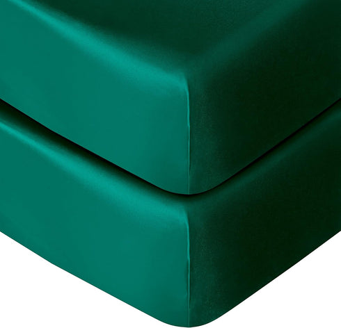 NTBAY 2 Pack Silk Satin Fitted Crib Sheet, Dark Green, Super Soft and Silky, 28x52 Inches for Crib and Toddler