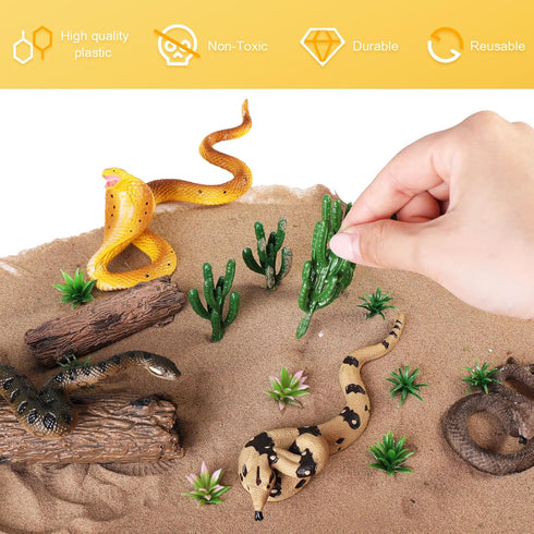 Sratte 26 Pcs Realistic Snake Figurines - Plastic Anaconda Animals Diorama Project Playset for Kids