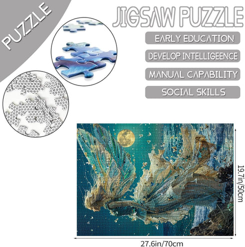 Tucocoo 1000 Piece Jigsaw Puzzles for Adults, Sea Goddess Painting, Abstract Fairy Ocean Moonlight Art Decor