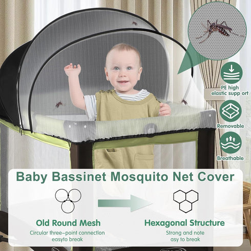 WANRU Pack 2-Way N Play Tent Cover & Bassinet Canopy - Half-Blackout Breathable Mosquito Net with Zipper for Bassinet