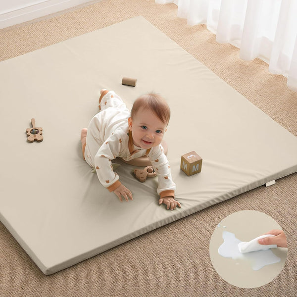 Blissful Diary Vegan Leather Baby Play Mat, 47x47 Thick Foam Cushioned &
