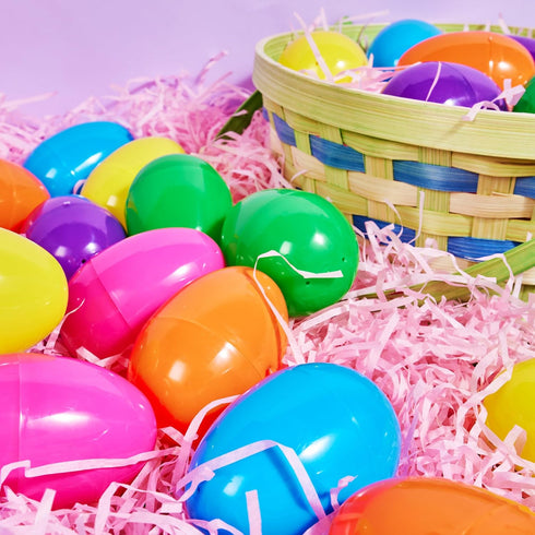 3.15" 200PCS JOYIN Easter Eggs, Fillable Plastic Eggs Empty Colorful Bright Eggshells with Hinge for Easter Hunt
