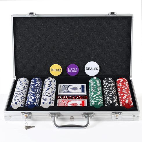 Poker Chips Set with Aluminum Case for Texas Holdem, Blackjack, 2 Decks of Cards, Dealer, Buttons, 5 Dice, 11.5 Gram