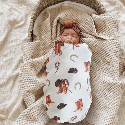 47" 47", 70% 30% LifeTree Muslin Swaddle Blankets, Western Baby Swaddles for Boys Girls Newborn, Soft Large x Cowboy