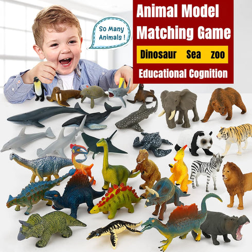 Small Montessori Animal Figures with Flash Cards, Realistic Figurines Toys, Educational Matching Game for Kids