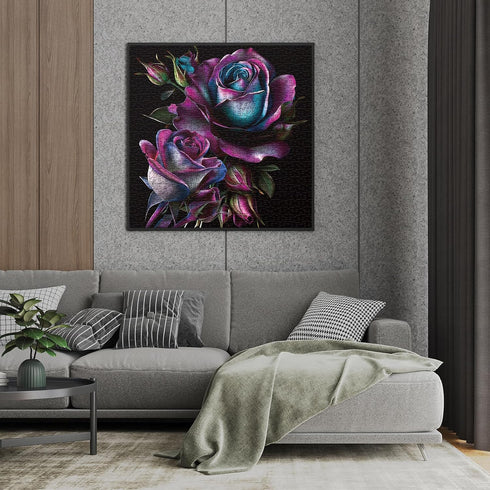 Larkipuzz 1000 Purple Rose Art Puzzles for Adults Pieces, Beautiful Flower Plant Jigsaw Puzzles, Impossible Challenging