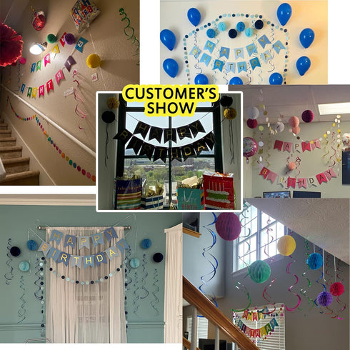 Blue Birthday Decorations with Happy Birthday Banner, Paper Honeycomb Balls, Circle Garland, Hanging Swirl Decorations