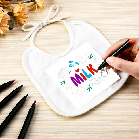 Jutom 38 Pcs DIY Baby Bibs Decorating Kit - 14 Bibs, 14 Stencils, 10 Fabric Markers for Shower Games