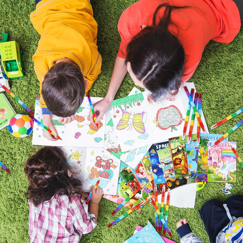 Set 4-8-12 Travel12+12Pcs BenLouis Coloring Books for Kids With Stacking Crayons Mini Coloring Books Bulk for Ages