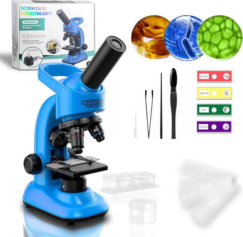 DOUBLE CC Kids Microscope,40-1600x Microscope Kit for Kids Beginners Children,STEM Kit,Prepared Slides,LED Light and