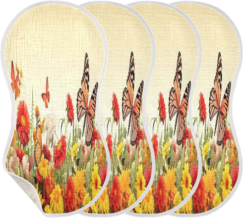 Bulletgxll Set 4, Birds and Flowers Unisex Baby Burp Cloths of Soft Absorbent Organic Cotton Muslin Burping Cloths
