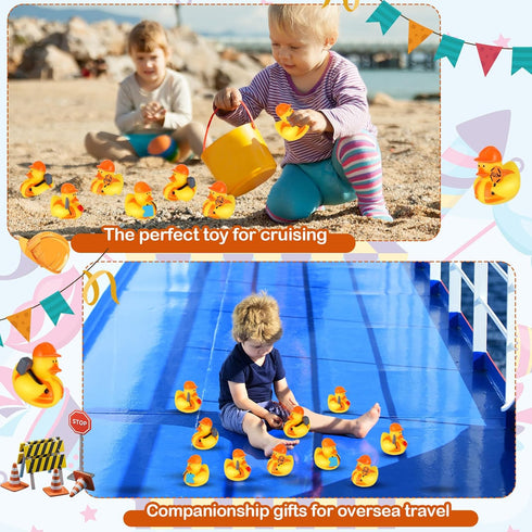 DEEKIN 50 Pcs Construction Worker Rubber Ducks, 2" Orange Hat Bath Toy for Birthday Party Favors