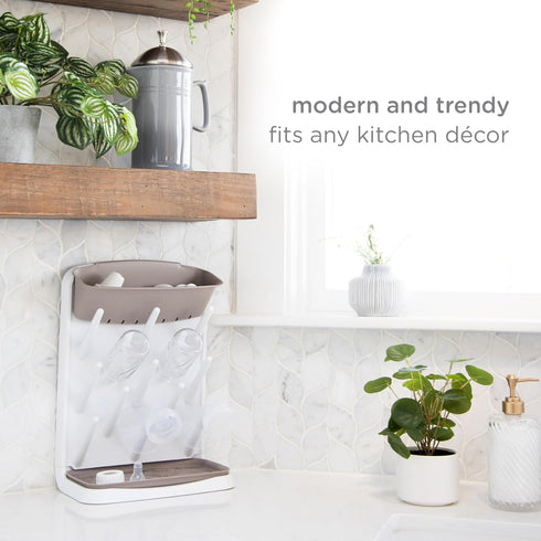 Countertop Ubbi Vertical Baby Bottle Drying Rack, Space Saving Drying Rack Baby Accessory, Taupe