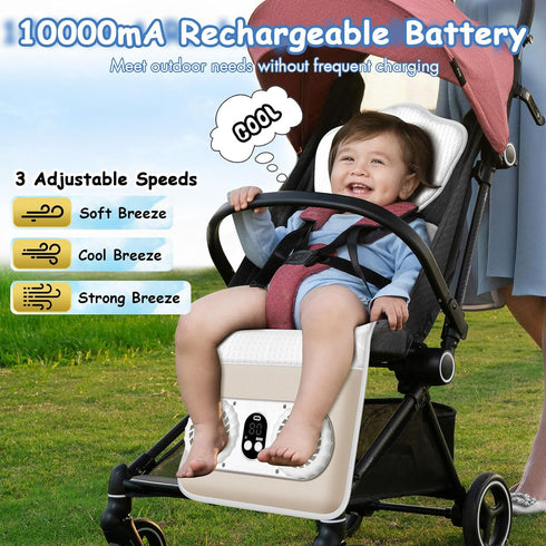 2 3 10000mA Setting, Summer TRELC Baby Stroller Cooling Pad with Fans, Speeds Cooling Cushion, Rechargeable Battery