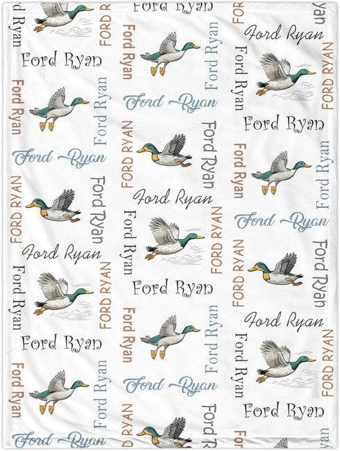 Novusopt Personalized Mallard Duck Monogrammed Baby Receiving Blanket for Boy or Girl Nursery,