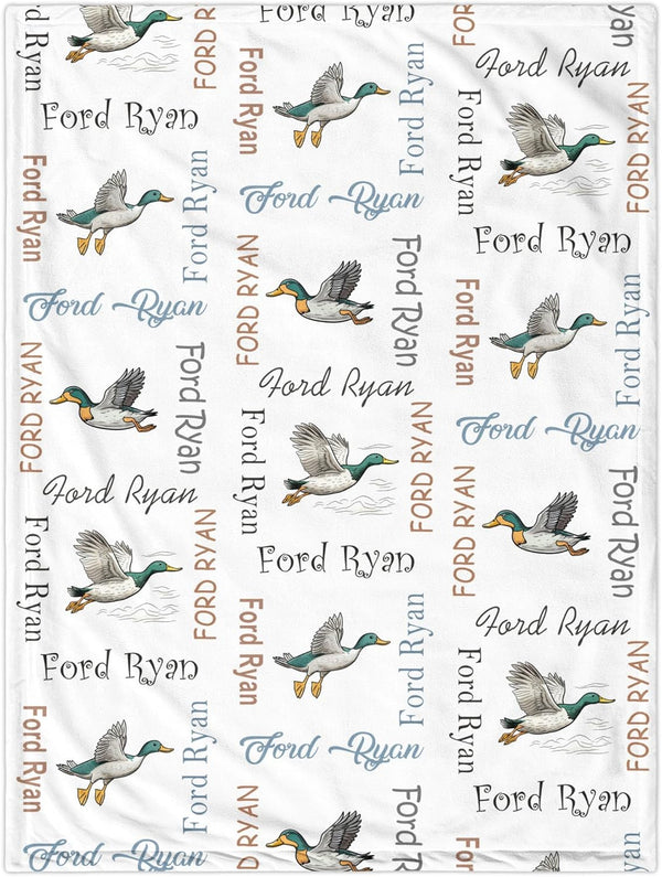 Novusopt Personalized Mallard Duck Monogrammed Baby Receiving Blanket for Boy or Girl Nursery,