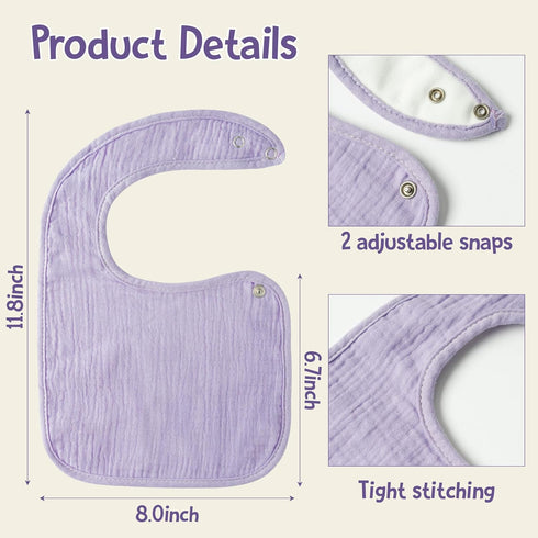 Zainpe 6Pcs Snap Muslin Cotton Baby Bibs Soft Absorbent Infant Bib Adjustable Bandana Drool Bib for Boy Girl 0-36 Months