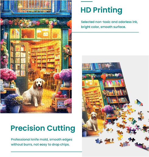 500 Piece Puzzles for Adults, Funny Bookstore Dogs Jigsaw Puzzles, Great Gift for Family Friends, Size 20.5 x 15 in