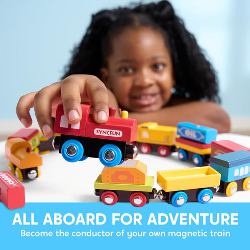 Set 12PCS 2-8 Montessori Wooden Train Toy for Kids, Magnetic Train Cars with Storage Gift Box, STEM Educational Toy