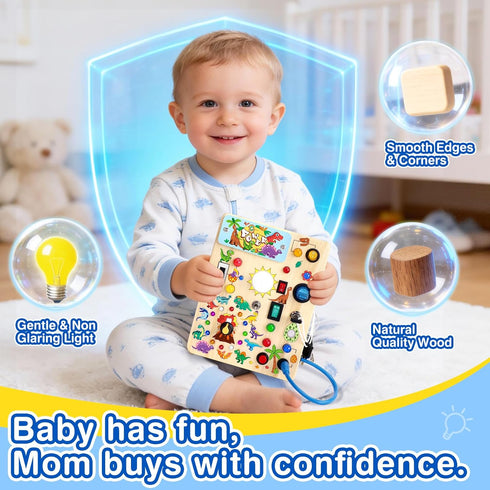 1-3 Grarain Busy Board for Toddlers - Montessori Educational Toy for Year Old Boys & Girls | Travel-Friendly Sensory