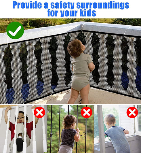 JIFTOK Ewaves Stairway Net - Baby Safety Rail, 180 inch x 32 inch, Banister Stair Net for Child, Small Pet, Indoor &