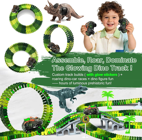 3-5, Playset, 2 3 4 5 6 7 Dinosaur Toys for Kids Glow in The Dark Flexible Train Track Dinosaur Car for Year & Up Old
