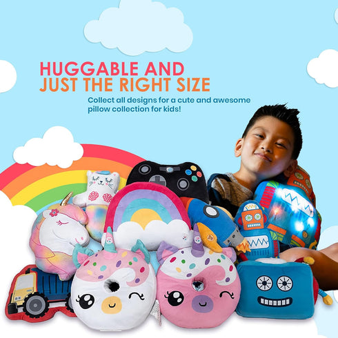 Unicorns & Robots Light Up Pillow for Kids, Plush Led Night Light for Boys and Girls, Oeko TEX Certified, Toddlers