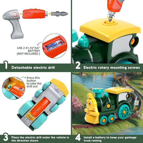 Brixlytoys Set 3-8 Toddler Take Apart Toy with Electric Drill, DIY Electric Toy Trains Disassembly, STEM Building