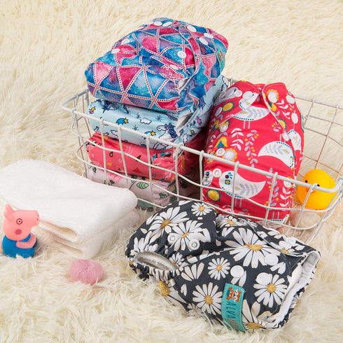 6pcs 12 12pounds ALVABABY with Inserts Baby Cloth Diapers Pocket Newborn Diaper for Less Than Baby Snaps Cloth Diapers