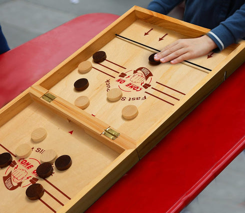 4 in 1 Board Game Set - Extra Large Sling Puck Game, Wooden Chess Board Sets, Checkers for Adults and Kids