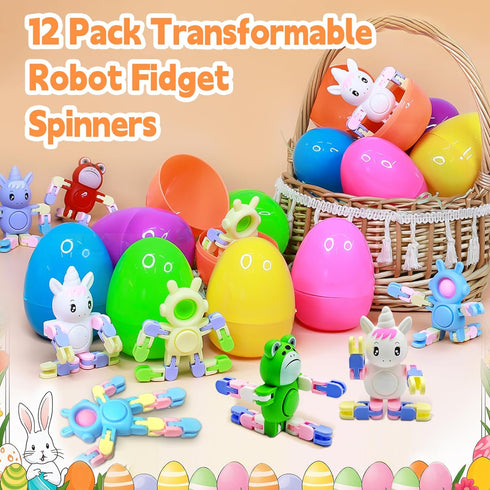12 Pack 3.8'' Jumbo Filled Easter Eggs with Toys Transformable Animal Bunny Unicorn Fidget Spinners ,Easter Basket